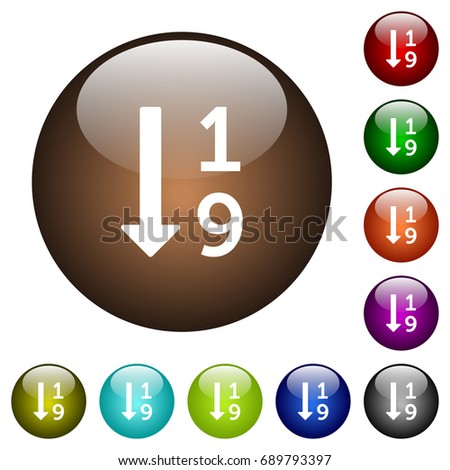 Ascending numbered list white icons on round color glass buttons