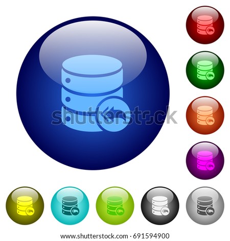 Database loopback icons on round color glass buttons