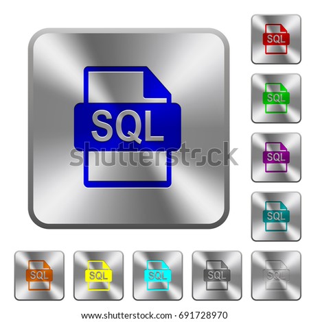 SQL file format engraved icons on rounded square glossy steel buttons