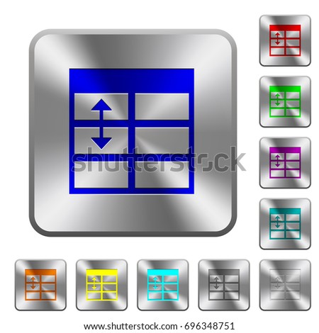 Spreadsheet adjust table row height engraved icons on rounded square glossy steel buttons