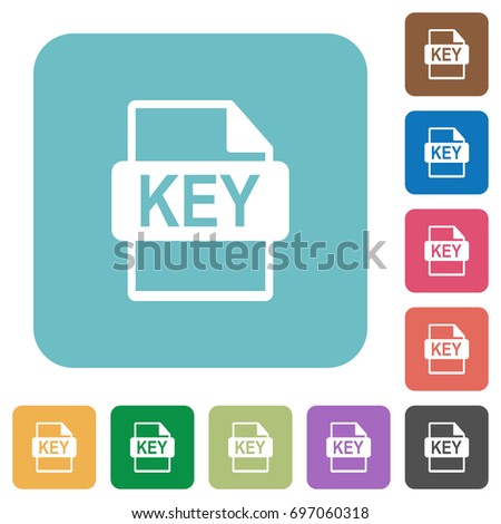 Private key file of SSL certification white flat icons on color rounded square backgrounds
