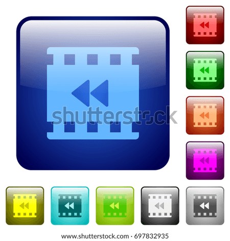 Movie fast backward icons in rounded square color glossy button set