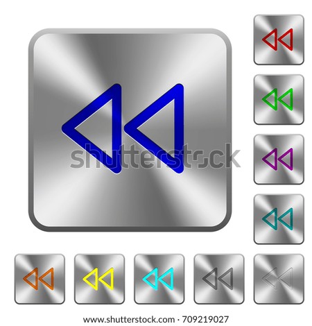 Media fast backward engraved icons on rounded square glossy steel buttons