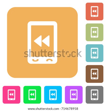 Mobile media fast backward flat icons on rounded square vivid color backgrounds.