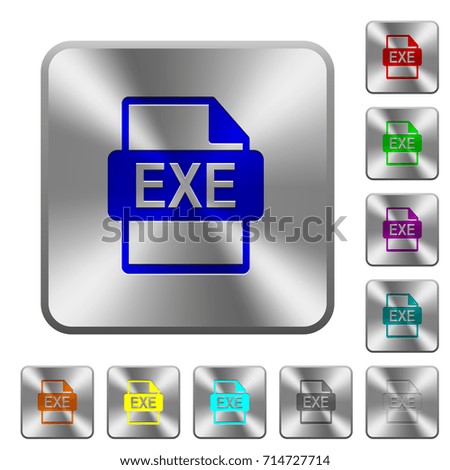 EXE file format engraved icons on rounded square glossy steel buttons