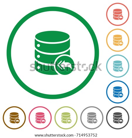 Database loopback flat color icons in round outlines on white background