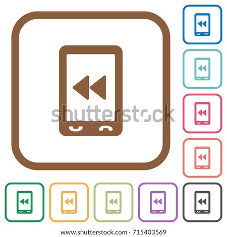 Mobile media fast backward simple icons in color rounded square frames on white background