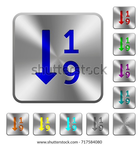 Ascending numbered list engraved icons on rounded square glossy steel buttons