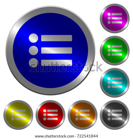 Bullet list icons on round luminous coin-like color steel buttons