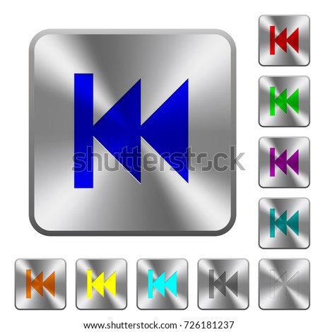 Media fast backward engraved icons on rounded square glossy steel buttons