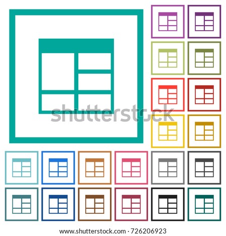 Spreadsheet vertically merge table cells flat color icons with quadrant frames on white background