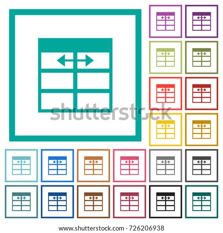 Spreadsheet adjust table column width flat color icons with quadrant frames on white background