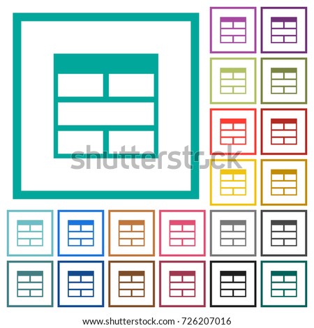 Spreadsheet horizontally merge table cells flat color icons with quadrant frames on white background