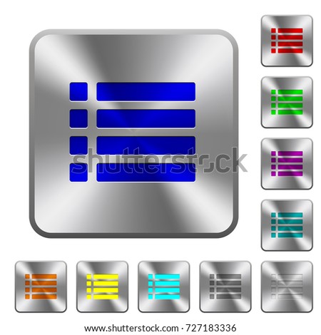 Unordered list engraved icons on rounded square glossy steel buttons