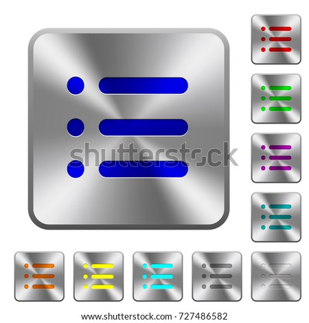 Unordered list engraved icons on rounded square glossy steel buttons