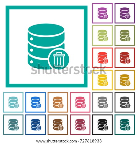 Delete from database flat color icons with quadrant frames on white background