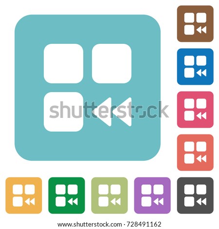 Component fast backward white flat icons on color rounded square backgrounds