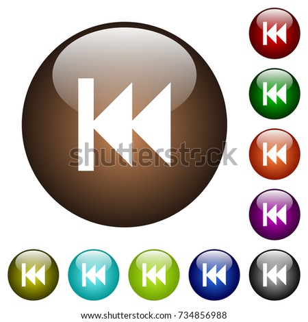 Media fast backward white icons on round color glass buttons