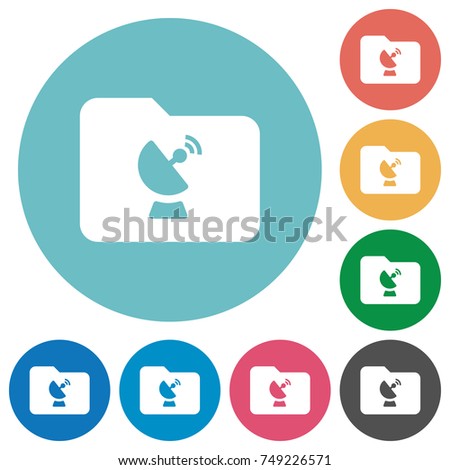 Remote folder flat white icons on round color backgrounds