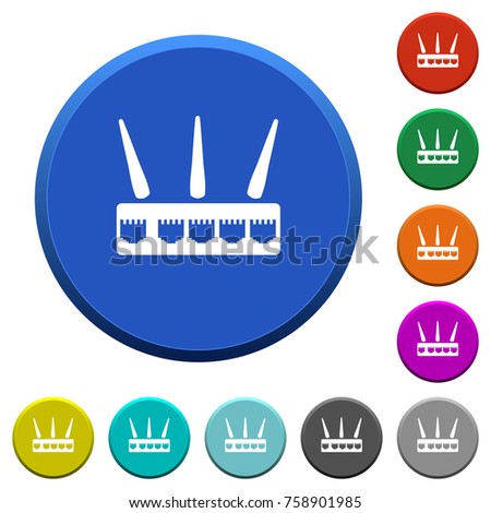 Wireless router round color beveled buttons with smooth surfaces and flat white icons