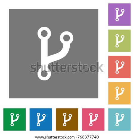 Code fork flat icons on simple color square backgrounds