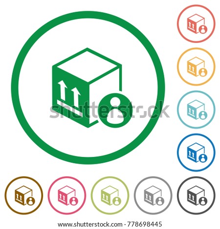 Package recipient flat color icons in round outlines on white background