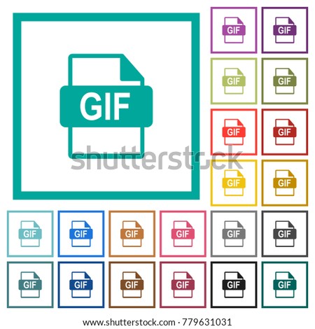 GIF file format flat color icons with quadrant frames on white background