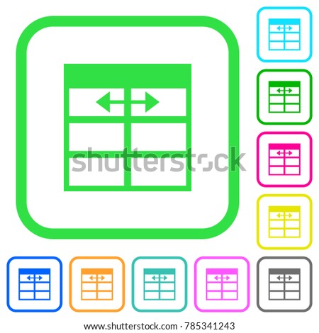 Spreadsheet adjust table column width vivid colored flat icons in curved borders on white background