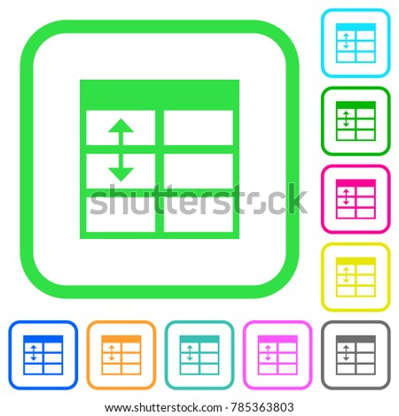 Spreadsheet adjust table row height vivid colored flat icons in curved borders on white background