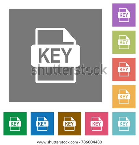 Private key file of SSL certification flat icons on simple color square backgrounds