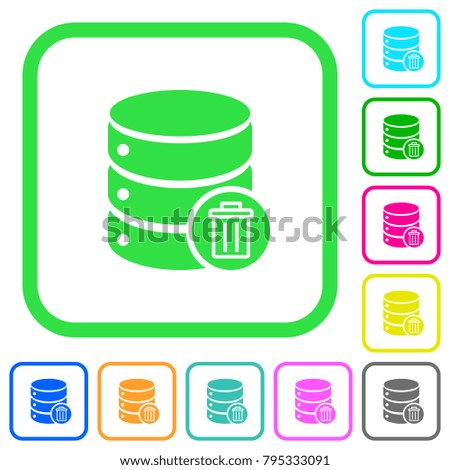 Delete from database vivid colored flat icons in curved borders on white background