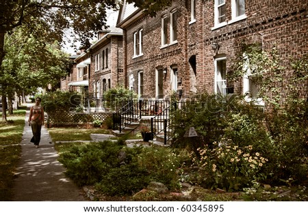 Old residential row houses in Walkerville, Ontario, originally built for the Hiram Walker\'s employees.