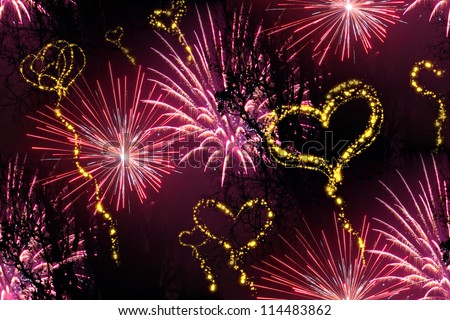 heart fireworks background