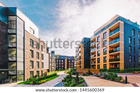 EU Modern european complex of apartment buildings. And outdoor facilities. Mixed media. Zdjęcia stock © 