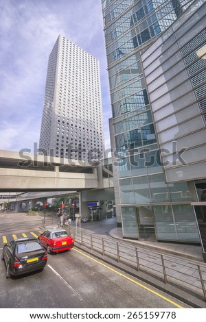 Crossroads street view in central Hong Kong (Hong Kong island) and city traffic