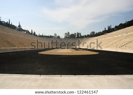 ATHENA-MAY 14:The first moder time Olympic Stadium.   Athene Greece 1896  was marked as the first Summer Olympic Games at Panathenaic stadium at Arditos hill, Athens, Greece  Image taken at 14 05 2009