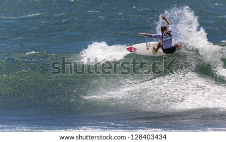 BREAKA BURLEIGH PRO 2013 , GOLD COAST, AUSTRALIA - FEB 3: Unidentified professional female surfer compete on the Burleigh Pro 2013 event, February 3, 2013, Burleigh , Gold Coast, Australia