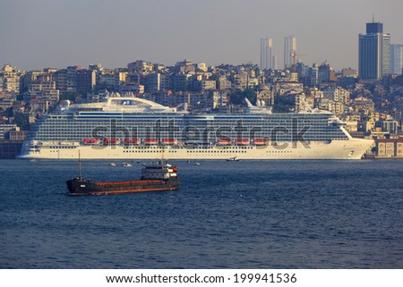 ISTANBUL,TURKEY MAY 25: Cruise liner Princess is docked in Port of Istanbul Turkey on May 25, 2014 in. Close to 150 200 000 vacationers travels to Istanbul each year by cruise ships alone..