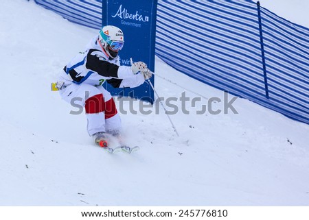 CALGARY CANADA JAN 3 2015. FIS Freestyle Ski World Cup, Winsport, Calgary Ms. Julie Bergeron  from Canada at the Mogul Free Style World Cup on race day.
