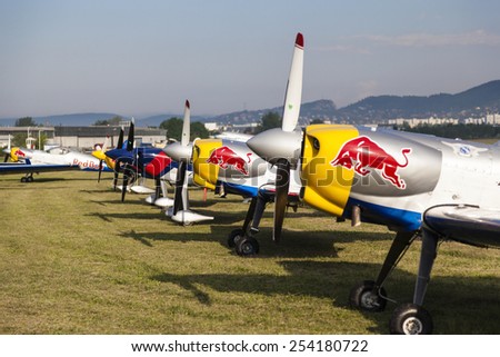 BUDAPEST, HUNGARY - APRIL 30:  Aerobatics planes parked at the tarmac at Budaors airport These planes are designed for aerobatic flights on April 30, 2014 near Budapest, Hungary.
