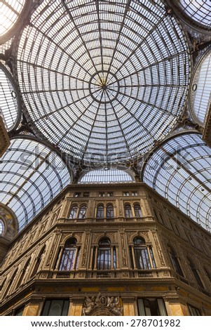 NAPLES, ITALY- MAY 22, 2014: Shopping gallery Galleria Umberto in Naples, Italy. Naples historic city center is the largest in Europe, and is listed by UNESCO as a World Heritage Site.