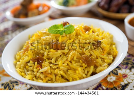 Arabic rice, Ramadan food in middle east usually served with tandoor lamb. Middle eastern food.