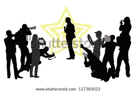 Group of people with camera and celebrity. Vector silhouettes