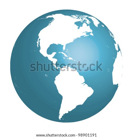 Blue globe showing South and North America. Vector 3d