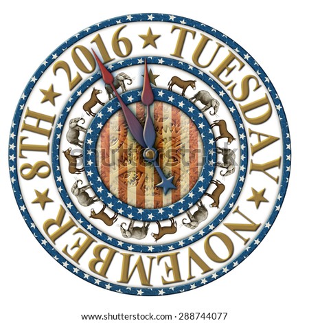 2016 Election countdown clock with the election date and elephants and donkeys representing the Democratic and Republican parties.
