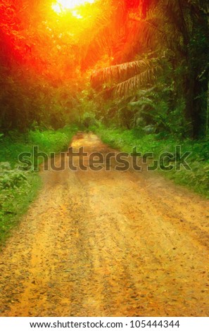 ground road in jungle of Dominican. Digital art.