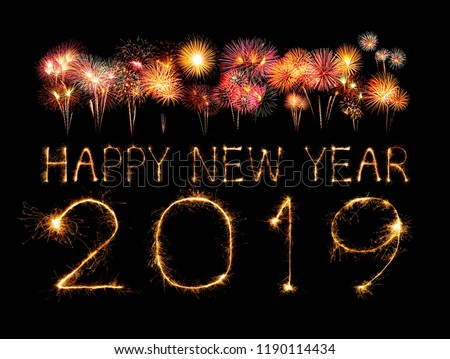  Happy new year 2019 written with Sparkle firework Images 