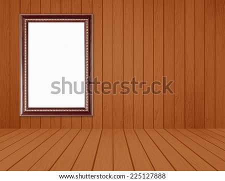 blank wood frame in room with white wood wall and wood floor background