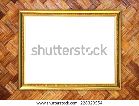 blank golden frame on bamboo texture background