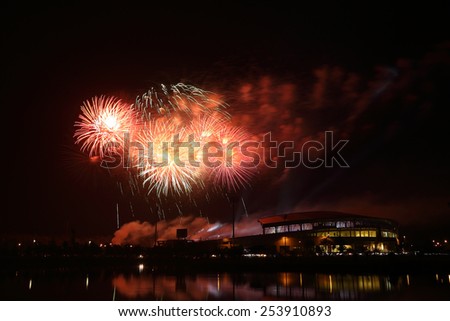 beautiful firework over stadium with sky at night
